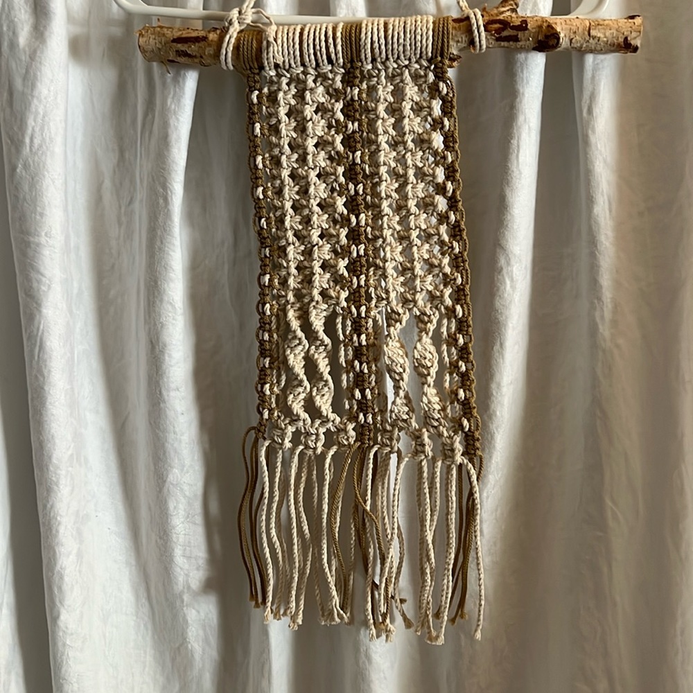 Macrame wall hanging on Birch branch